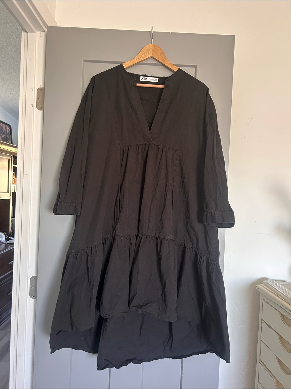 Zara Black High-Low Tiered V-Neck Dress